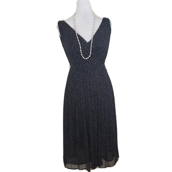 Talbots ~Woman Size 2Petite~ Black/Beige Polka Dot Silk Flare Pleats Dress. - Picture 7 of 12